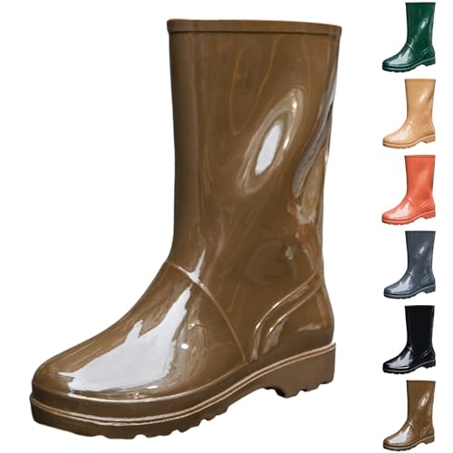 FGUUTYM Damen Langschaft Gummistiefel Wasserdichte Rutschfest Rain Boots Regenstiefel Hohe Gummi Stiefeletten Regenschuhe Gummischuhe Arbeitsschuhe Gartenstiefel Schlupfstiefel Gartenschuhe von FGUUTYM