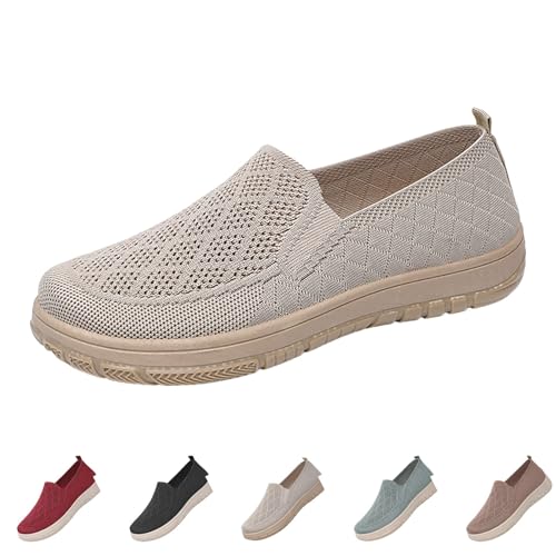 FGUUTYM Damen Mesh Slipper Loafers Slip-On Flache Schuhe Mokassin Ohne Schnürsenkel Outdoorschuhe Casual Komfortsohle Halbschuhe Leichte Freizeitschuhe Wanderschuhe Walkingschuhe Stoffschuhe von FGUUTYM