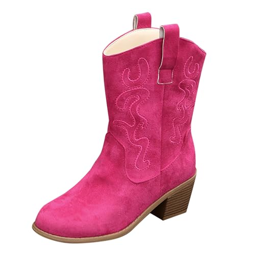 FGUUTYM Damen Mittelalter Halbstiefel Mit Blockabsatz, Cowboystiefel Spitzer Zehenbereich Retro Stiefelette Westernstiefel Reißverschluß Stiefel Westernstiefel Cowboyboots Übergangsstiefel von FGUUTYM