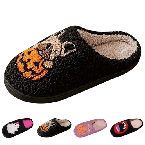 FGUUTYM Damen Paare Hausschuhe Männer Frauen Halloween Cartoon Drucke Pantoffeln Schlupfschuhe Flache Winter Warme Filzpantoffeln Indoor Hauspantoffeln Bequem Weich Pantoletten Slippers von FGUUTYM