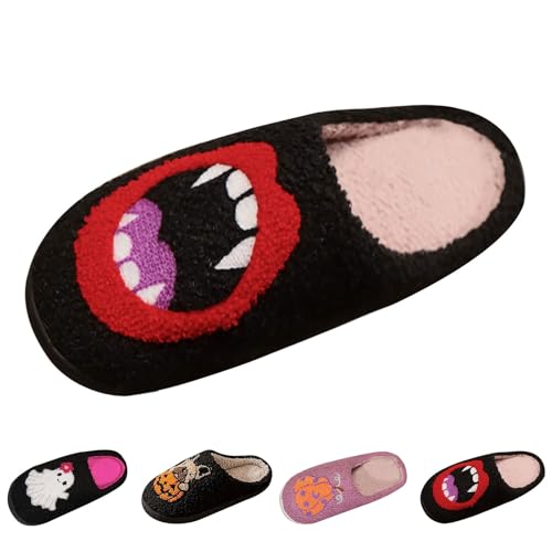 FGUUTYM Damen Paare Hausschuhe Männer Frauen Halloween Cartoon Drucke Pantoffeln Schlupfschuhe Flache Winter Warme Filzpantoffeln Indoor Hauspantoffeln Bequem Weich Pantoletten Slippers von FGUUTYM