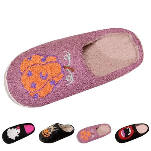 FGUUTYM Damen Paare Hausschuhe Männer Frauen Halloween Cartoon Drucke Pantoffeln Schlupfschuhe Flache Winter Warme Filzpantoffeln Indoor Hauspantoffeln Bequem Weich Pantoletten Slippers von FGUUTYM
