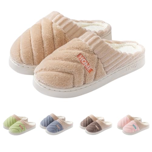 FGUUTYM Damen Plüsch-Hausschuhe Winter Warme Flauschige Filzpantoffeln Weiche Memory Foam Plüschhausschuh Herren Drinnen Liebespaar Slippers rutschfest House Gästehausschuhe Gefütterte Slides von FGUUTYM