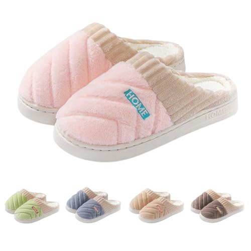 FGUUTYM Damen Plüsch-Hausschuhe Winter Warme Flauschige Filzpantoffeln Weiche Memory Foam Plüschhausschuh Herren Drinnen Liebespaar Slippers rutschfest House Gästehausschuhe Gefütterte Slides von FGUUTYM