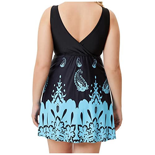 FGUUTYM Damen Plus Size Tankini Bikini mit Slip, Retro Belly Badeanzug Split Plus Bedruckt High mit Badeanzügen Größe Badeanzüge Set Wettkampf Badeanzug, Ärmellos, Blau, L von FGUUTYM
