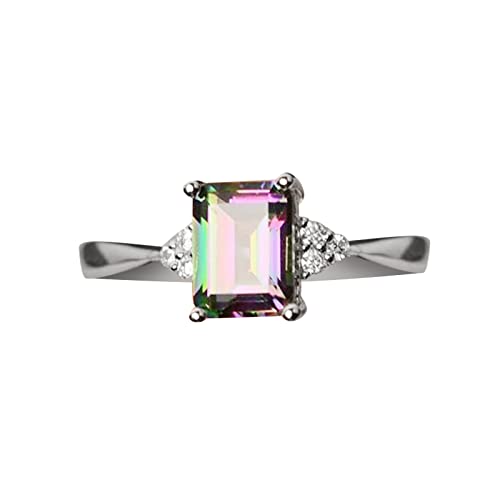 FGUUTYM Damen Ring 925 Sterling Silber Regenbogen Verlobung Ehering Ringe 3 Farben Partner Ringe Für Sie Und Ihn (Silver, 9) von FGUUTYM