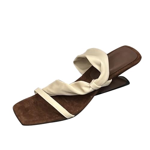 FGUUTYM Damen Sandalen mit Absatz und Riemchen Sommer Hausschuhe Mit Fußbett Bequem Pantolette Offene Zehenpartie Slip On Slipper Sommerschuhe Leichte High Heels Slides Frühling und Sommer von FGUUTYM