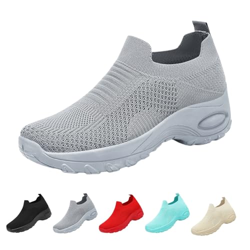 FGUUTYM Damen Slip On Sneaker Memory Foam Laufschuhe Turnschuhe Fitness Gym Sportschuhe Bequeme Orthopädische Schuhe Leicht Vermascht Atmungsaktiv Wanderschuhe Air Cushion Outdoor-Walkingschuhe von FGUUTYM