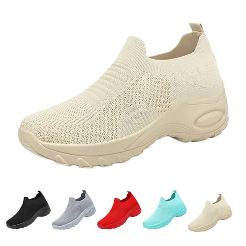 FGUUTYM Damen Slip On Sneaker Memory Foam Laufschuhe Turnschuhe Fitness Gym Sportschuhe Bequeme Orthopädische Schuhe Leicht Vermascht Atmungsaktiv Wanderschuhe Air Cushion Outdoor-Walkingschuhe von FGUUTYM