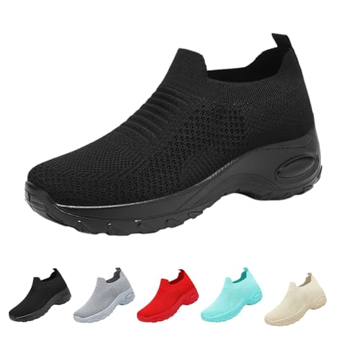 FGUUTYM Damen Slip On Sneaker Memory Foam Laufschuhe Turnschuhe Fitness Gym Sportschuhe Bequeme Orthopädische Schuhe Leicht Vermascht Atmungsaktiv Wanderschuhe Air Cushion Outdoor-Walkingschuhe von FGUUTYM