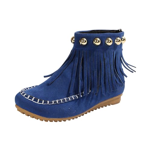 FGUUTYM Damen-Stiefel Mit Fransen Wildleder Outdoor Trachtenstiefel Runde Spitze Flache Sohle Vintage Westernstiefel Rutschfest Leicht Stiefeletten Reitstiefeletten Übergangsstiefel Wadenstiefel von FGUUTYM