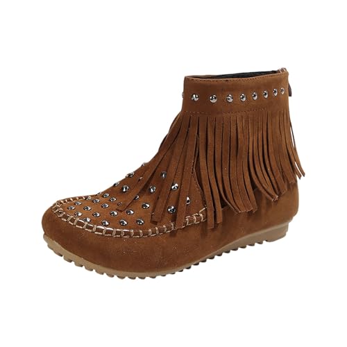 FGUUTYM Damen-Stiefel Mit Fransen Wildleder Outdoor Trachtenstiefel Runde Spitze Flache Sohle Vintage Westernstiefel Rutschfest Leicht Stiefeletten Reitstiefeletten Übergangsstiefel Wadenstiefel von FGUUTYM