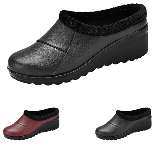 FGUUTYM Damen Winter Fleece Gefüttert Stiefel Freizeit Breite Füße Winterschuhe Slip on Boots Minimalistisch Plateau-Keil rutschfest Stiefeletten Bequem Wasserdicht Kurzstiefel Für Drinnen & Draußen von FGUUTYM