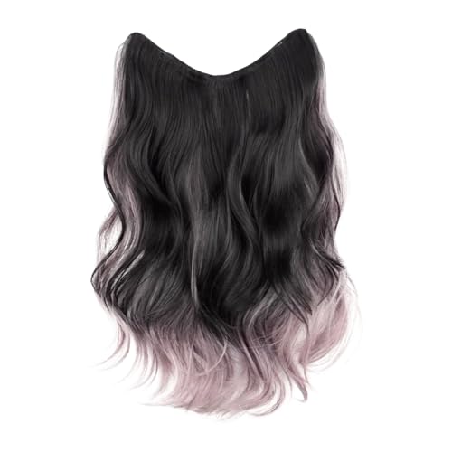 FGUUTYM Draht-Haarverlängerungen mit transparentem Stirnband, synthetisch, gewellt, lockig, verstellbare Größe, kein Clip, lange Haarteile für Frauen Perücke Rastazöpfe Blond (Pink, One Size) von FGUUTYM