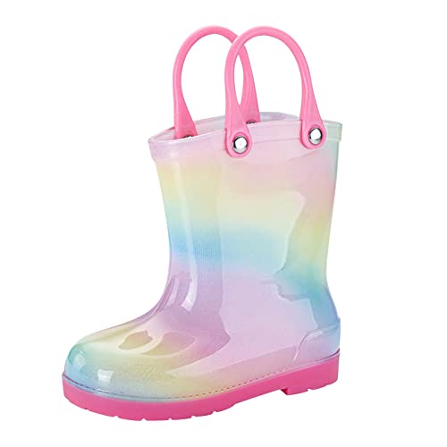 FGUUTYM Einfach Anzubringenden Griffen Weicher Ulterleicht Rutschfesten Regenstiefel Gummistiefel Mädchen Kurz Stiefel Boots WasserdichteRegenstiefel für Kleinkinder:Regenbogen-Regenschuhe mit von FGUUTYM