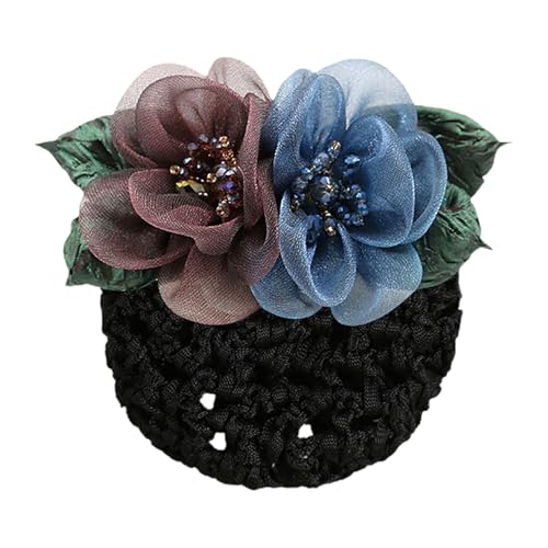 FGUUTYM Fashion Hair Snood Net Barrette Mesh Flower And Faux Pearl Decor Clip Elastic Bun Bow Headdress For Lady Women Dance Haarspange Blanko (A, One Size) von FGUUTYM