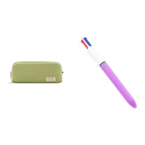 FGUUTYM Federmäppchen mit großer Kapazität, Japanisches Schreibwarenetui, für und Mädchen, doppelt einfarbig, multifunktional, für Mittelschüler, (Z1-1*Green+1*Purple, 1*One Size+1*One Size) von FGUUTYM