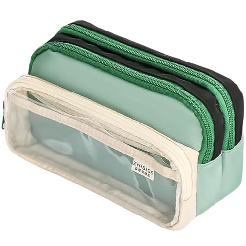 FGUUTYM Federmäppchen mit großer Kapazität, Japanisches Schreibwarenetui, für und Mädchen, doppelt einfarbig, multifunktional, für Mittelschüler, Federmäppchen (Z2-Green, One Size) von FGUUTYM