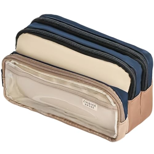 FGUUTYM Federmäppchen mit großer Kapazität, Japanisches Schreibwarenetui, für und Mädchen, doppelt einfarbig, multifunktional, für Mittelschüler, Federmäppchen (Z2-Navy, One Size) von FGUUTYM