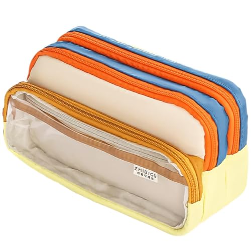 FGUUTYM Federmäppchen mit großer Kapazität, Japanisches Schreibwarenetui, für und Mädchen, doppelt einfarbig, multifunktional, für Mittelschüler, Federmäppchen (Z2-Orange, One Size) von FGUUTYM