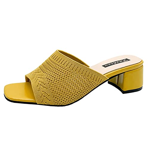 FGUUTYM Frauen Sandalen und Hausschuhe Mit Blockabsatz Frühling und Sommer Mid Heel Fliegen Gewebte Atmungsaktive Mode Sommerschuhe Schuhe Damen Pantolette Frauen Slip On Slipper Strandschuhe von FGUUTYM