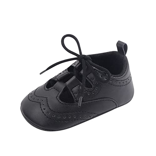 FGUUTYM Frühling und Baby Kleinkind Schuhe und Mädchen Freizeitschuhe flacher leicht hohl atmungsaktiv bequem einfarbig schnüren Neugeborene (Black, 19 Infant) von FGUUTYM