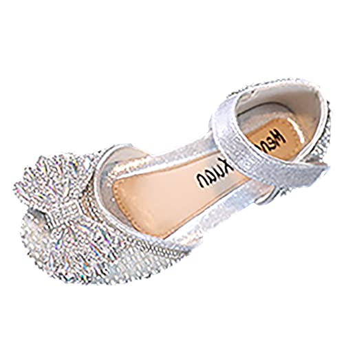 FGUUTYM Frühling und Tanzschuhe Prinzessin Kleid Performance Schuhe Perle Strass Schleife Hakenschlaufe Elegant Bequem Kinderschuhe 35 (Silver, 27.5 Toddler) von FGUUTYM