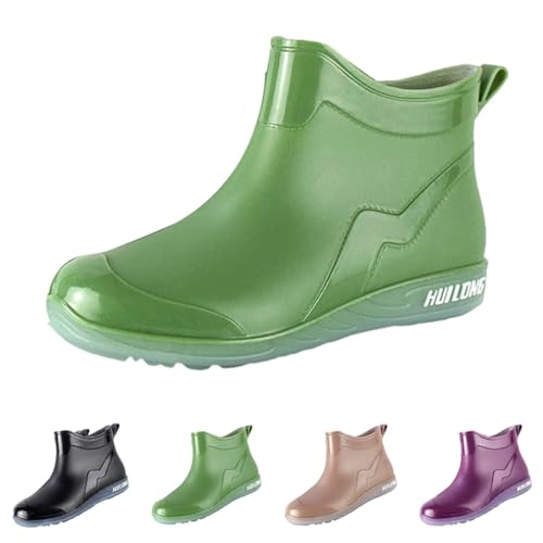 FGUUTYM Gummistiefel Damen Kurze Stiefel Wasserdichte Ankle Boots Halbhoch Stiefeletten Einfarbig Flach Rutschfest Gartenschuhe Regenschuhe Bootsschuhe Regenstiefel Gartenstiefel von FGUUTYM