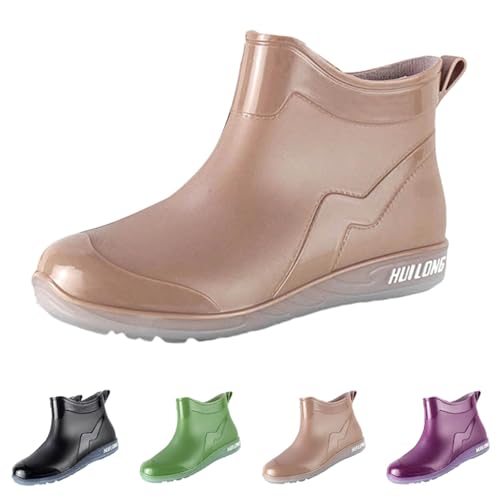 FGUUTYM Gummistiefel Damen Kurze Stiefel Wasserdichte Ankle Boots Halbhoch Stiefeletten Einfarbig Flach Rutschfest Gartenschuhe Regenschuhe Bootsschuhe Regenstiefel Gartenstiefel von FGUUTYM