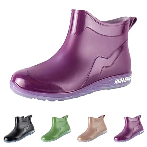 FGUUTYM Gummistiefel Damen Kurze Stiefel Wasserdichte Ankle Boots Halbhoch Stiefeletten Einfarbig Flach Rutschfest Gartenschuhe Regenschuhe Bootsschuhe Regenstiefel Gartenstiefel von FGUUTYM