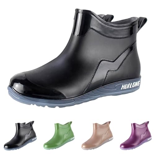 FGUUTYM Gummistiefel Damen Kurze Stiefel Wasserdichte Ankle Boots Halbhoch Stiefeletten Einfarbig Flach Rutschfest Gartenschuhe Regenschuhe Bootsschuhe Regenstiefel Gartenstiefel von FGUUTYM