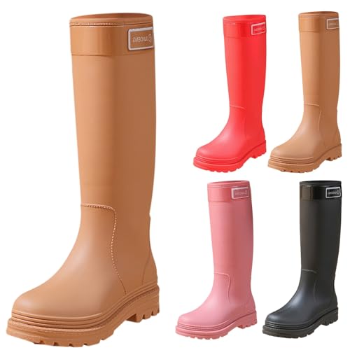 FGUUTYM Gummistiefel Damen Langschaft – Hohe Wasserdichte Regenstiefel Gummi Stiefeletten Wasserdichte Rutschfest Regenschuhe Halbhoch Rain Boots Gummischuhe Arbeitsschuhe Schlupfstiefel von FGUUTYM