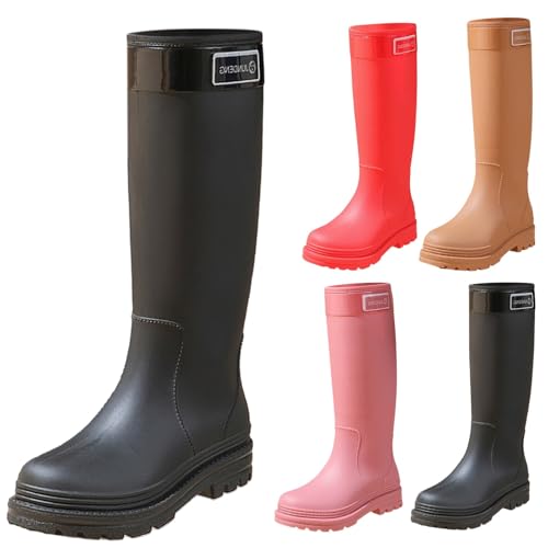 FGUUTYM Gummistiefel Damen Langschaft – Hohe Wasserdichte Regenstiefel Gummi Stiefeletten Wasserdichte Rutschfest Regenschuhe Halbhoch Rain Boots Gummischuhe Arbeitsschuhe Schlupfstiefel von FGUUTYM