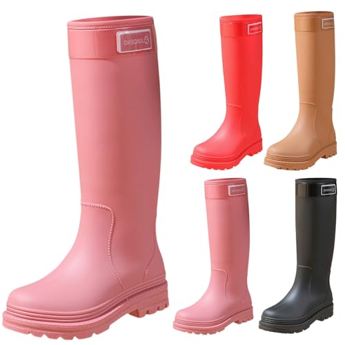 FGUUTYM Gummistiefel Damen Langschaft – Hohe Wasserdichte Regenstiefel Gummi Stiefeletten Wasserdichte Rutschfest Regenschuhe Halbhoch Rain Boots Gummischuhe Arbeitsschuhe Schlupfstiefel von FGUUTYM