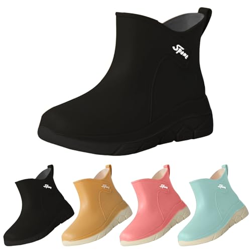 FGUUTYM Gummistiefel Damen Wasserdicht Rutschfeste Regenschuhe Bequeme Gummischuhe Stiefeletten Angelstiefel Kurz Stiefel Gartenschuhe Flach Rutschfest Arbeitsschuhe Stiefeletten von FGUUTYM