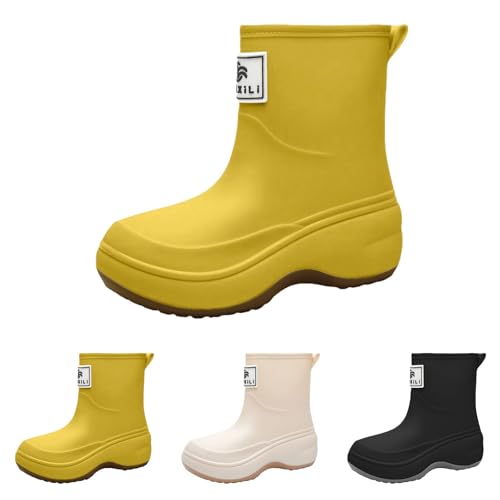 FGUUTYM Gummistiefel Halbhoch Damen Wasserdichte Stiefel Einfarbig Regenschuhe Rutschfest Gummischuhe Boots Regenstiefel Dicker Sohle Dämpfung Trendy Anti-Rutsch Kurzschaft Stiefel Gartenschuhe von FGUUTYM