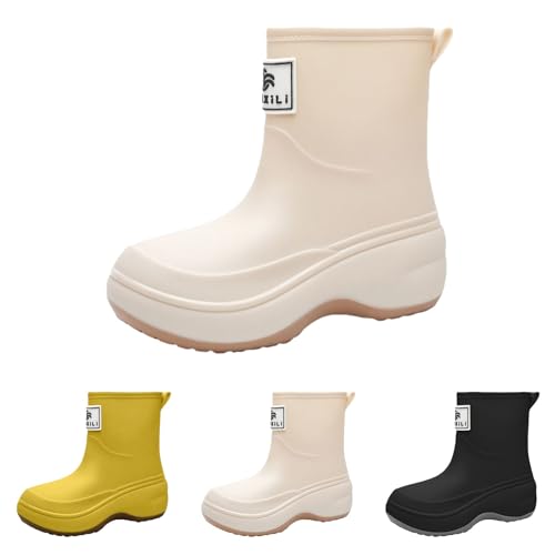 FGUUTYM Gummistiefel Halbhoch Damen Wasserdichte Stiefel Einfarbig Regenschuhe Rutschfest Gummischuhe Boots Regenstiefel Dicker Sohle Dämpfung Trendy Anti-Rutsch Kurzschaft Stiefel Gartenschuhe von FGUUTYM