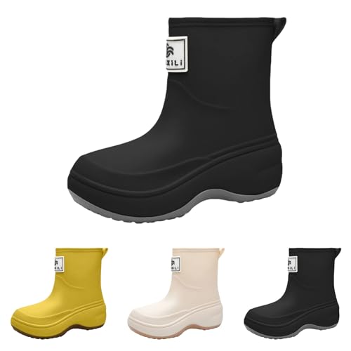 FGUUTYM Gummistiefel Halbhoch Damen Wasserdichte Stiefel Einfarbig Regenschuhe Rutschfest Gummischuhe Boots Regenstiefel Dicker Sohle Dämpfung Trendy Anti-Rutsch Kurzschaft Stiefel Gartenschuhe von FGUUTYM