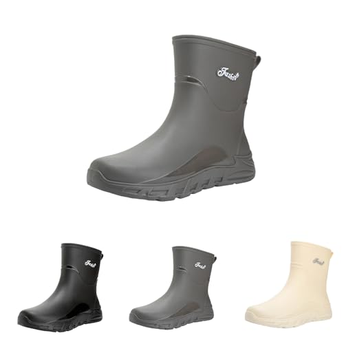 FGUUTYM Gummistiefel Herren Halbhoch Gartenstiefel Gummi Stiefeletten Sommer Regenschuhe Boots Weit Regenstiefel wasserdichte Schuhe wasserdichte Gummistiefeletten Hiking Flach Safety Angelstiefel von FGUUTYM