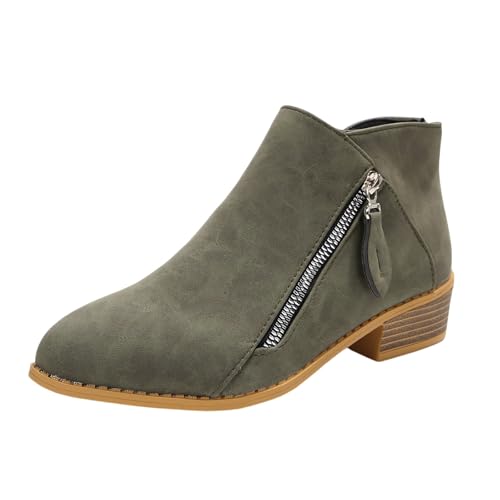 FGUUTYM Halbstiefel Damen Retro PU-Leder Schuhe Cowboystiefel Kurzstiefel Mit Reißverschluss Halbhohe Ankle Boots Mit Blockabsatz Wildleder Elegante Schlupfstiefel Stiefeletten Für Frühling Sommer von FGUUTYM