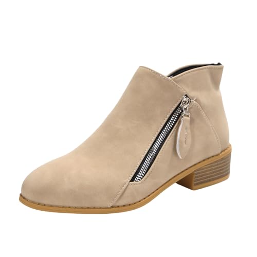 FGUUTYM Halbstiefel Damen Retro PU-Leder Schuhe Cowboystiefel Kurzstiefel Mit Reißverschluss Halbhohe Ankle Boots Mit Blockabsatz Wildleder Elegante Schlupfstiefel Stiefeletten Für Frühling Sommer von FGUUTYM