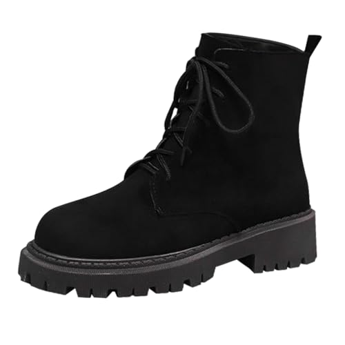 FGUUTYM Halbstiefel Wildleder Damenstiefel Retro Kurz Dicke Absätze Große Größe Schnürung Stiefeletten Schlupfschuhe Elegant Leicht Stiefel Übergangsstiefel Wadenstiefel Für Herbst Winter von FGUUTYM