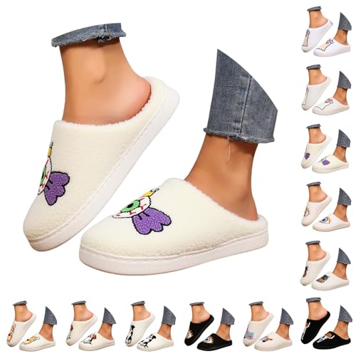FGUUTYM Halloween Damen Plüsch Hausschuhe Winter Wärme Pantoffeln Niedliche Cartoon Tiere Pantoffeln Memory Foam Home Flauschige Slippers Comfy Fluffy Schlappen Gefütterte Pantoletten Hauspantoffeln von FGUUTYM