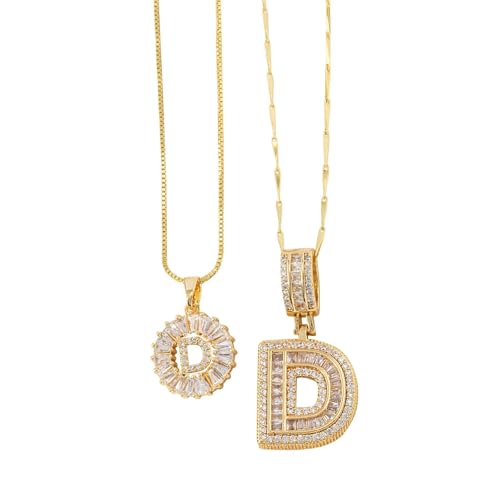 FGUUTYM Halskette mit 26 Buchstaben-Anhänger für Damen, Kupfer, rund, Blumen-Buchstaben-Set, 2 Stück Ketten Schrauben (D, A) von FGUUTYM