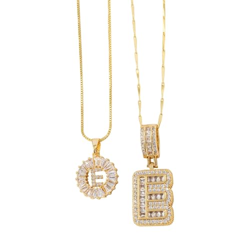 FGUUTYM Halskette mit 26 Buchstaben-Anhänger für Damen, Kupfer, rund, Blumen-Buchstaben-Set, 2 Stück Ketten Schrauben (E, A) von FGUUTYM