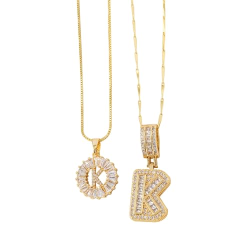 FGUUTYM Halskette mit 26 Buchstaben-Anhänger für Damen, Kupfer, rund, Blumen-Buchstaben-Set, 2 Stück Ketten Schrauben (K, A) von FGUUTYM