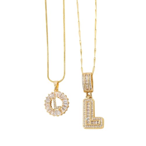 FGUUTYM Halskette mit 26 Buchstaben-Anhänger für Damen, Kupfer, rund, Blumen-Buchstaben-Set, 2 Stück Ketten Schrauben (L, A) von FGUUTYM