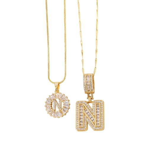 FGUUTYM Halskette mit 26 Buchstaben-Anhänger für Damen, Kupfer, rund, Blumen-Buchstaben-Set, 2 Stück Ketten Schrauben (N, A) von FGUUTYM