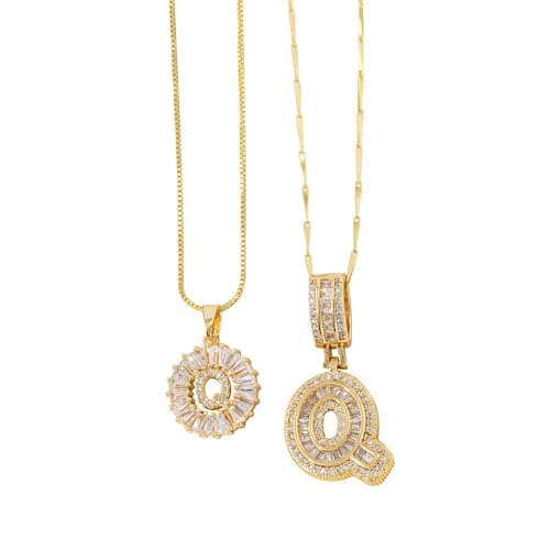 FGUUTYM Halskette mit 26 Buchstaben-Anhänger für Damen, Kupfer, rund, Blumen-Buchstaben-Set, 2 Stück Ketten Schrauben (Q, A) von FGUUTYM