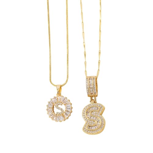 FGUUTYM Halskette mit 26 Buchstaben-Anhänger für Damen, Kupfer, rund, Blumen-Buchstaben-Set, 2 Stück Ketten Schrauben (S, A) von FGUUTYM